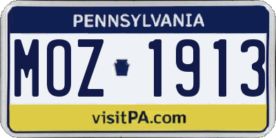 PA license plate MOZ1913