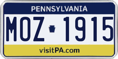 PA license plate MOZ1915