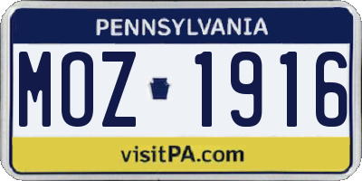 PA license plate MOZ1916