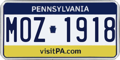 PA license plate MOZ1918