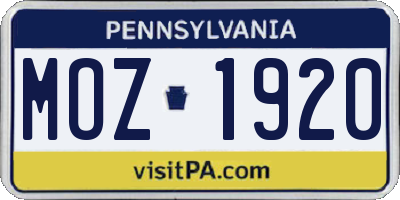 PA license plate MOZ1920