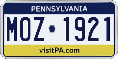 PA license plate MOZ1921