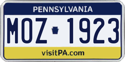 PA license plate MOZ1923