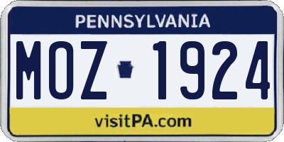 PA license plate MOZ1924