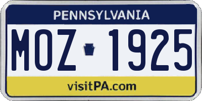 PA license plate MOZ1925