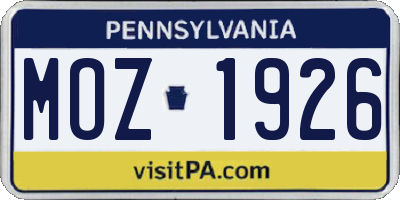 PA license plate MOZ1926