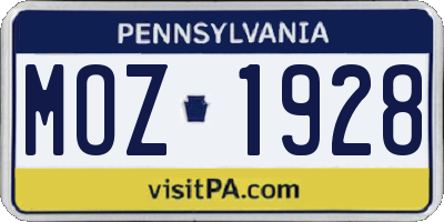 PA license plate MOZ1928