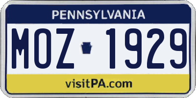 PA license plate MOZ1929
