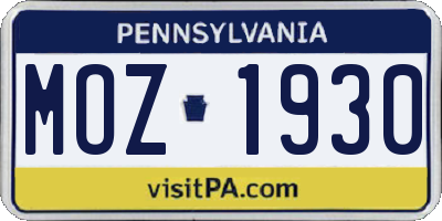 PA license plate MOZ1930