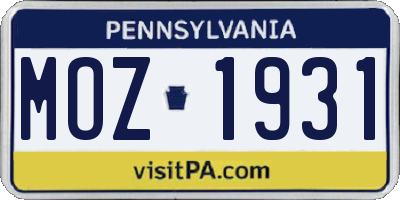 PA license plate MOZ1931