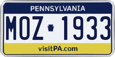 PA license plate MOZ1933