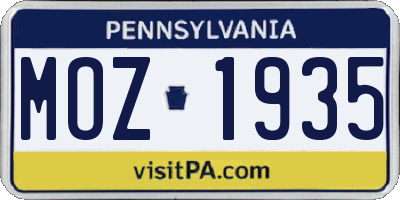 PA license plate MOZ1935