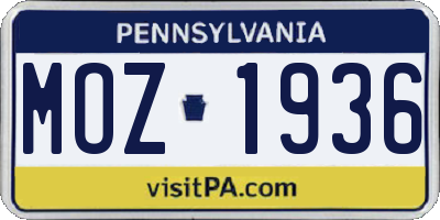 PA license plate MOZ1936
