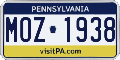PA license plate MOZ1938