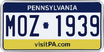PA license plate MOZ1939