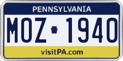PA license plate MOZ1940