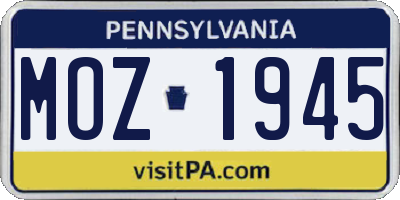 PA license plate MOZ1945