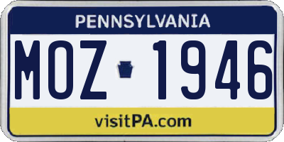 PA license plate MOZ1946