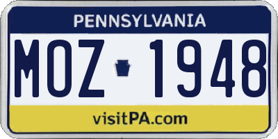 PA license plate MOZ1948