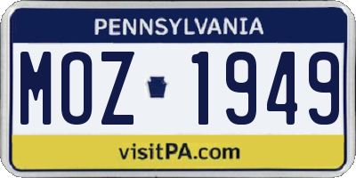 PA license plate MOZ1949