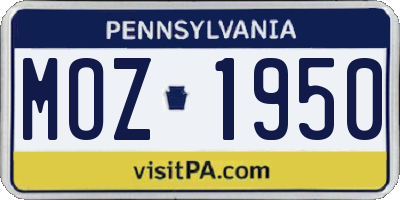 PA license plate MOZ1950