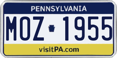 PA license plate MOZ1955