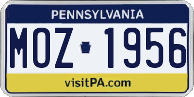PA license plate MOZ1956
