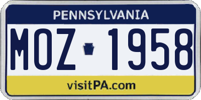 PA license plate MOZ1958