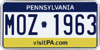 PA license plate MOZ1963