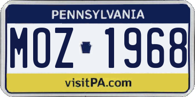 PA license plate MOZ1968