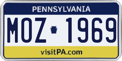 PA license plate MOZ1969