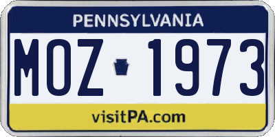 PA license plate MOZ1973