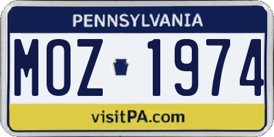 PA license plate MOZ1974