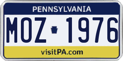 PA license plate MOZ1976