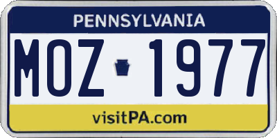 PA license plate MOZ1977