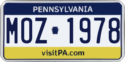 PA license plate MOZ1978