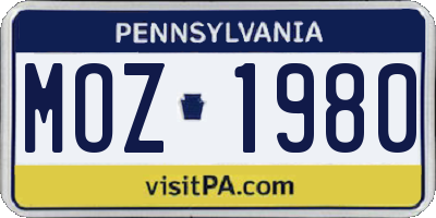 PA license plate MOZ1980