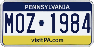 PA license plate MOZ1984