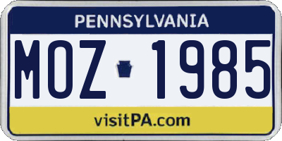 PA license plate MOZ1985