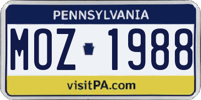 PA license plate MOZ1988