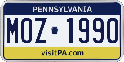 PA license plate MOZ1990
