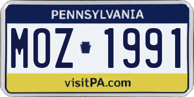 PA license plate MOZ1991
