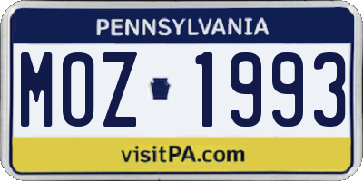 PA license plate MOZ1993
