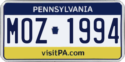 PA license plate MOZ1994
