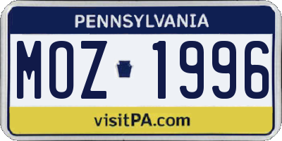 PA license plate MOZ1996