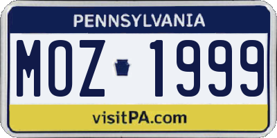 PA license plate MOZ1999