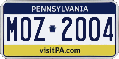 PA license plate MOZ2004