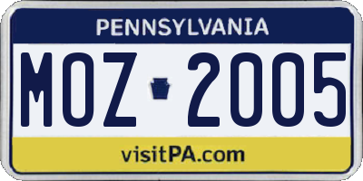 PA license plate MOZ2005