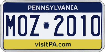 PA license plate MOZ2010