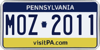 PA license plate MOZ2011